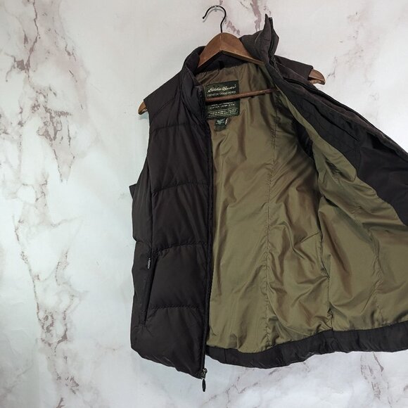 Eddie Bauer Vest Women Medium Brown Down Puffer Insulated Quilt Goose Chocolate - Picture 9 of 9